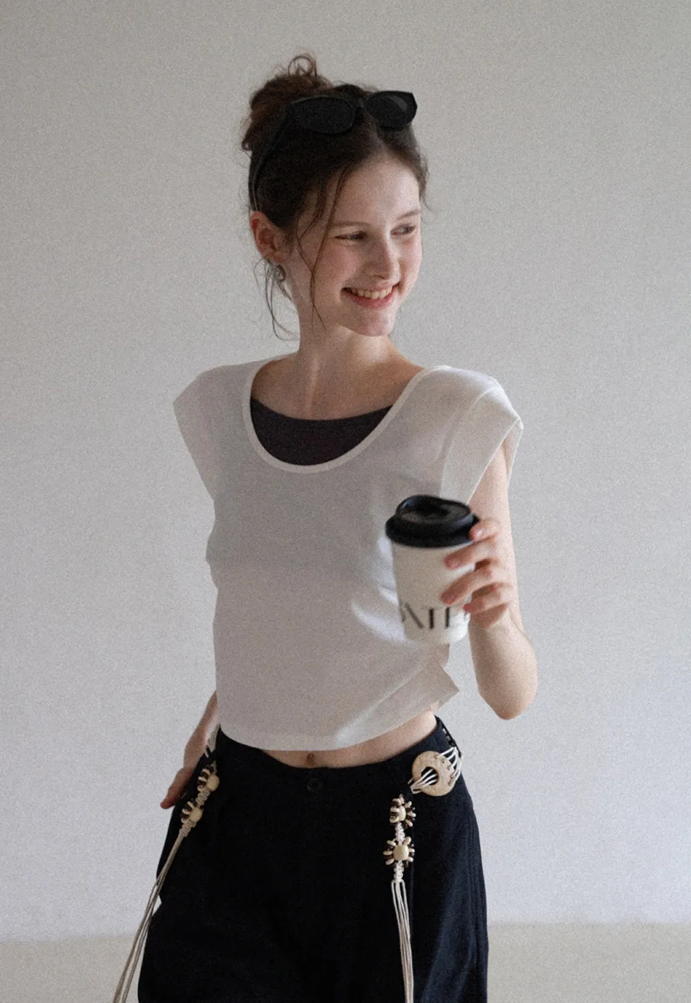 Women’s Mock Two-Piece Ruched Flutter Sleeve Top