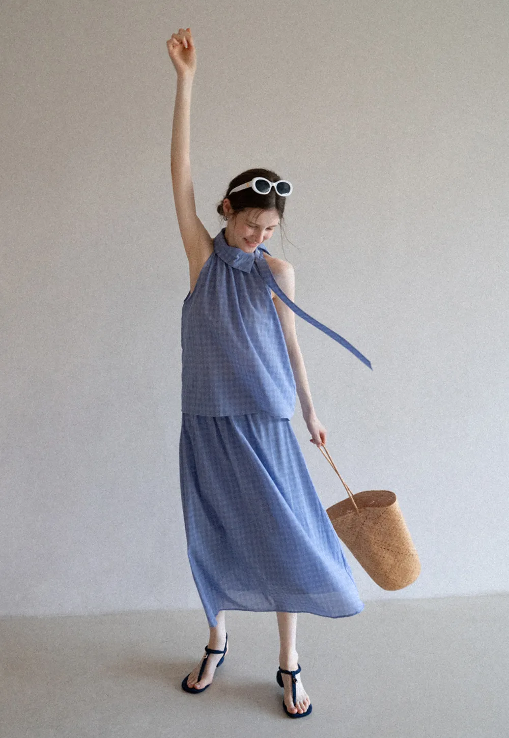 Gingham Halter Top & A-Line Skirt Set