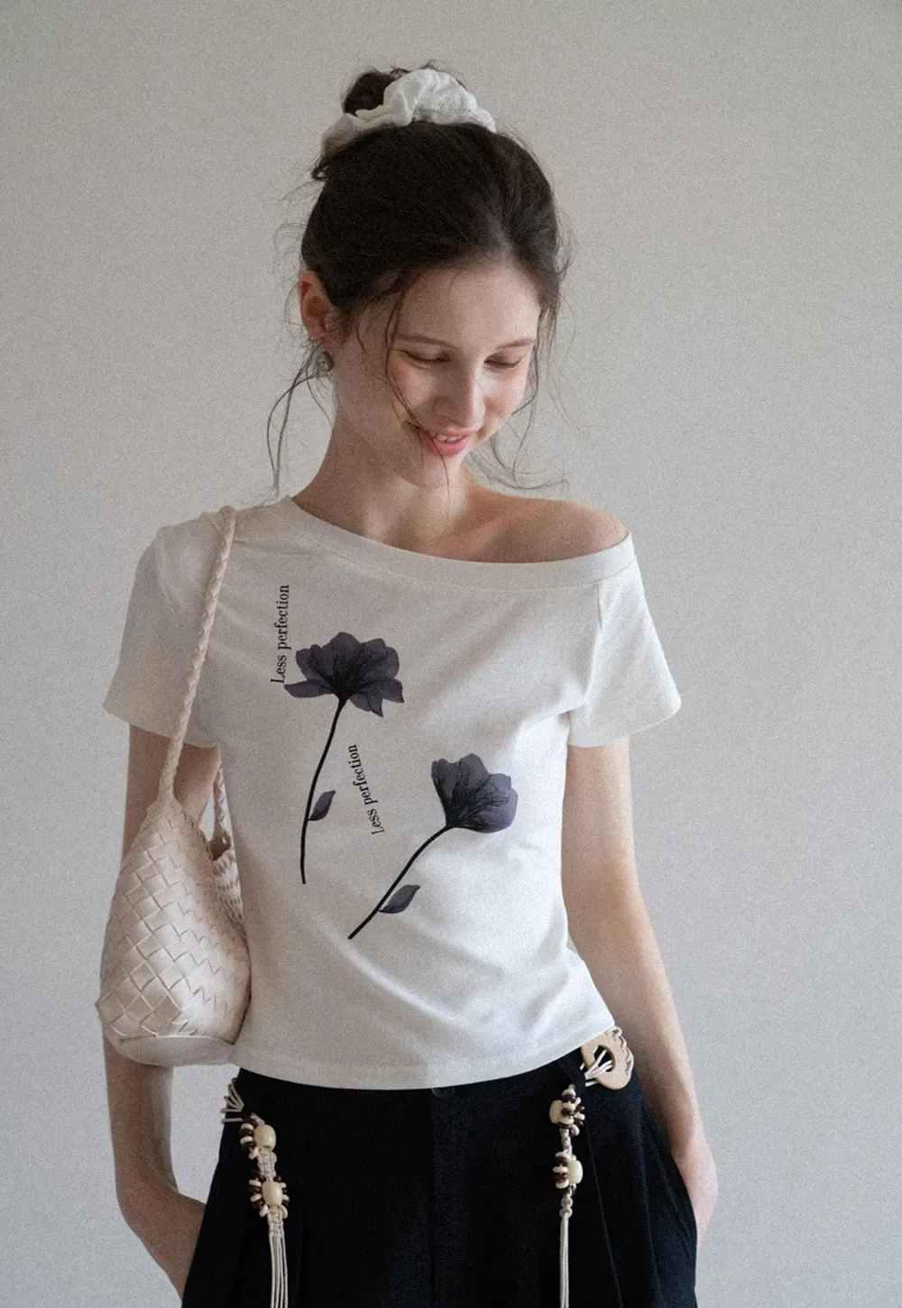 Floral Print Asymmetrical Neck Tee