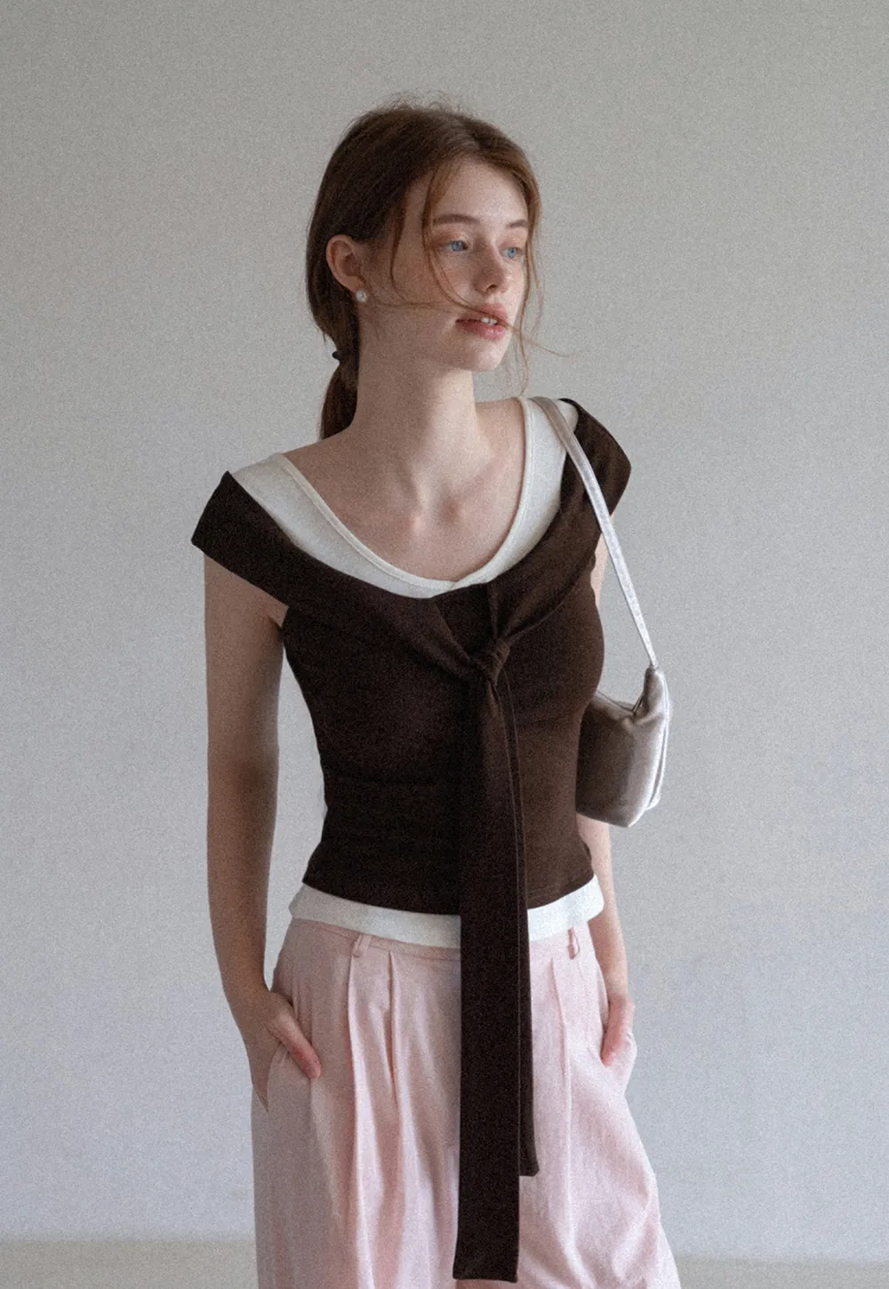 Layered Look Knit Tank with Back Tie