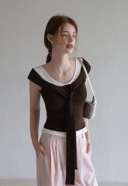 Layered Look Knit Tank with Back Tie