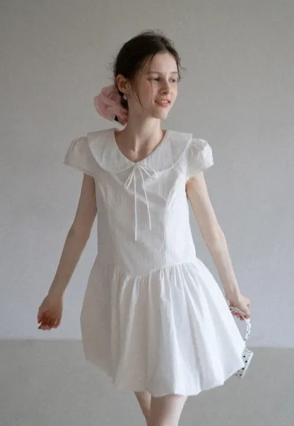 Peter Pan Collar Puff Sleeve Mini Dress