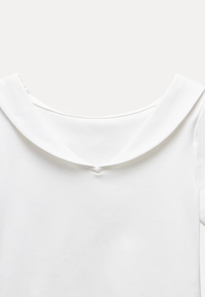 Women’s Sailor Collar Ruffle Hem Short-Sleeve Tee