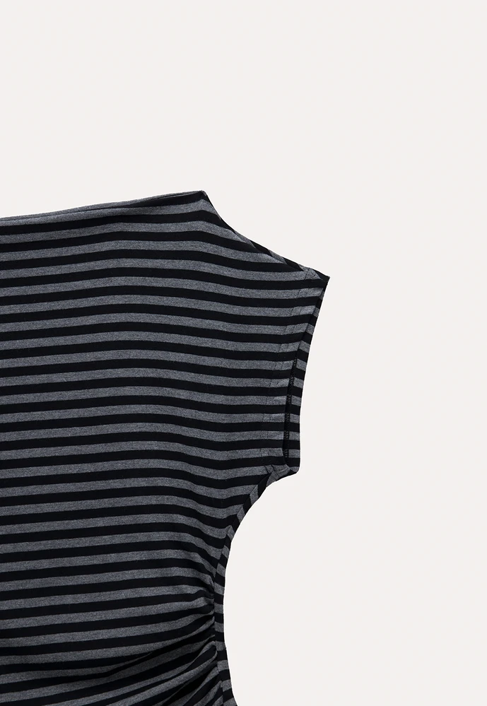 Women’s Striped Asymmetric Ruffle-Hem Tee