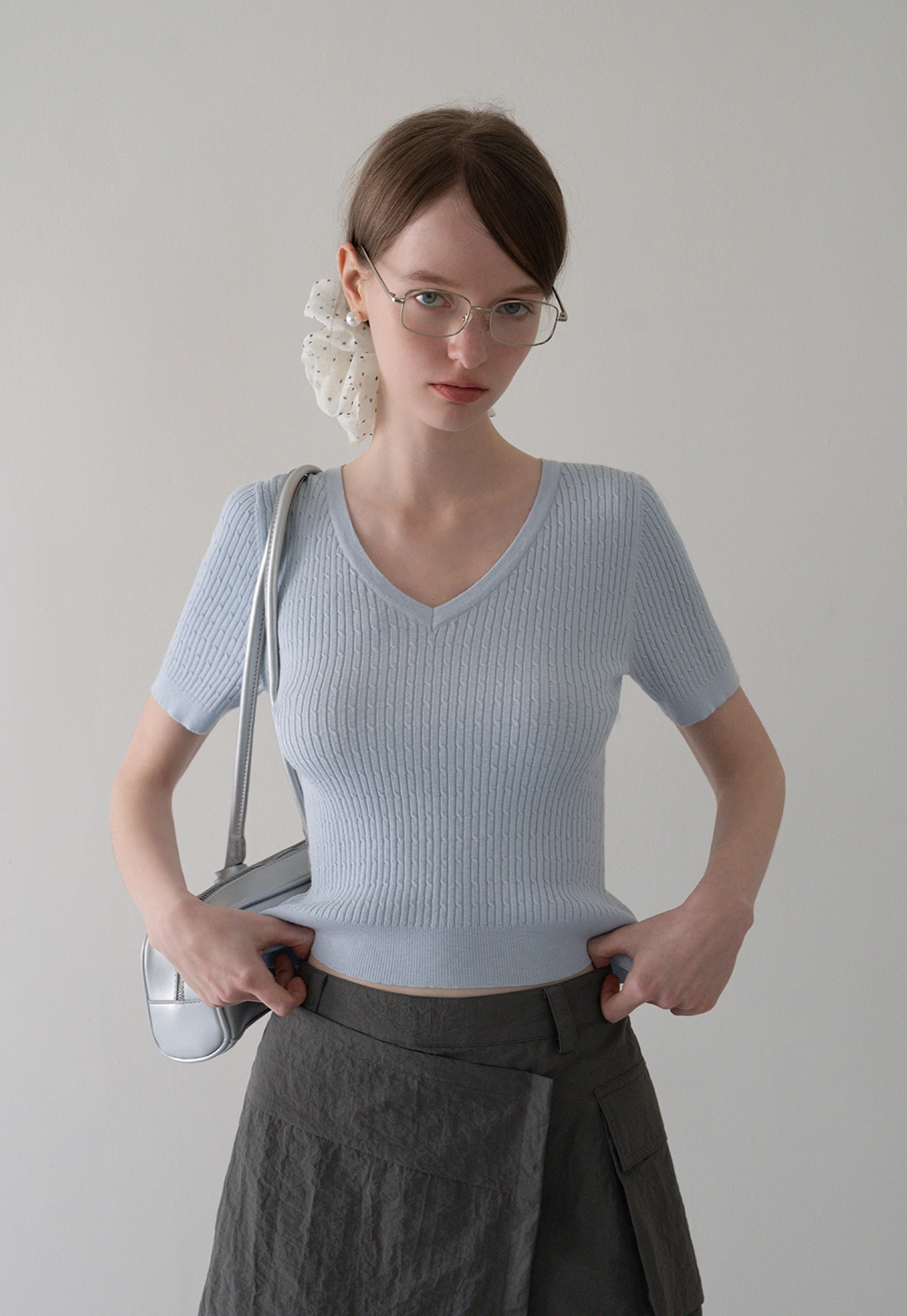 V-Neck Ribbed Knit Top
