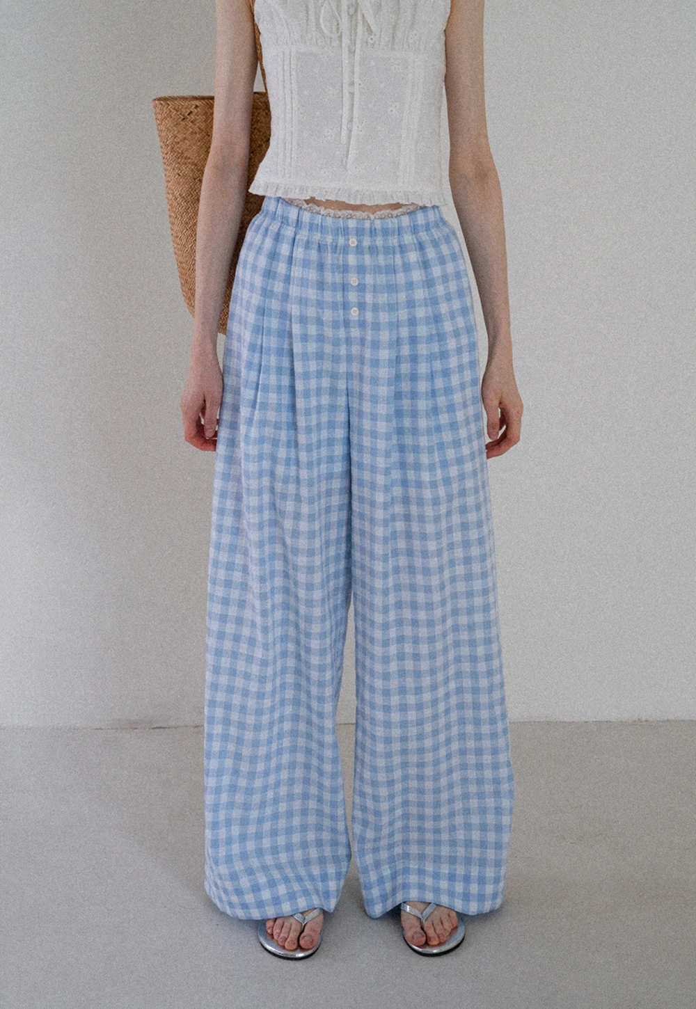Women's Gingham Wide Leg Pants