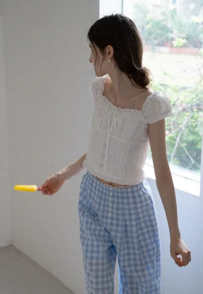 Women's Square Neck Eyelet Crop Top