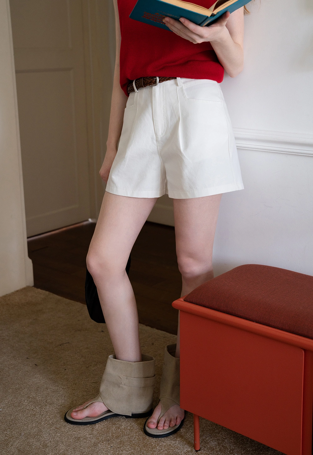 High Waist Shorts with Woven Belt