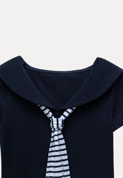 Sailor Collar Striped-Tie Tee