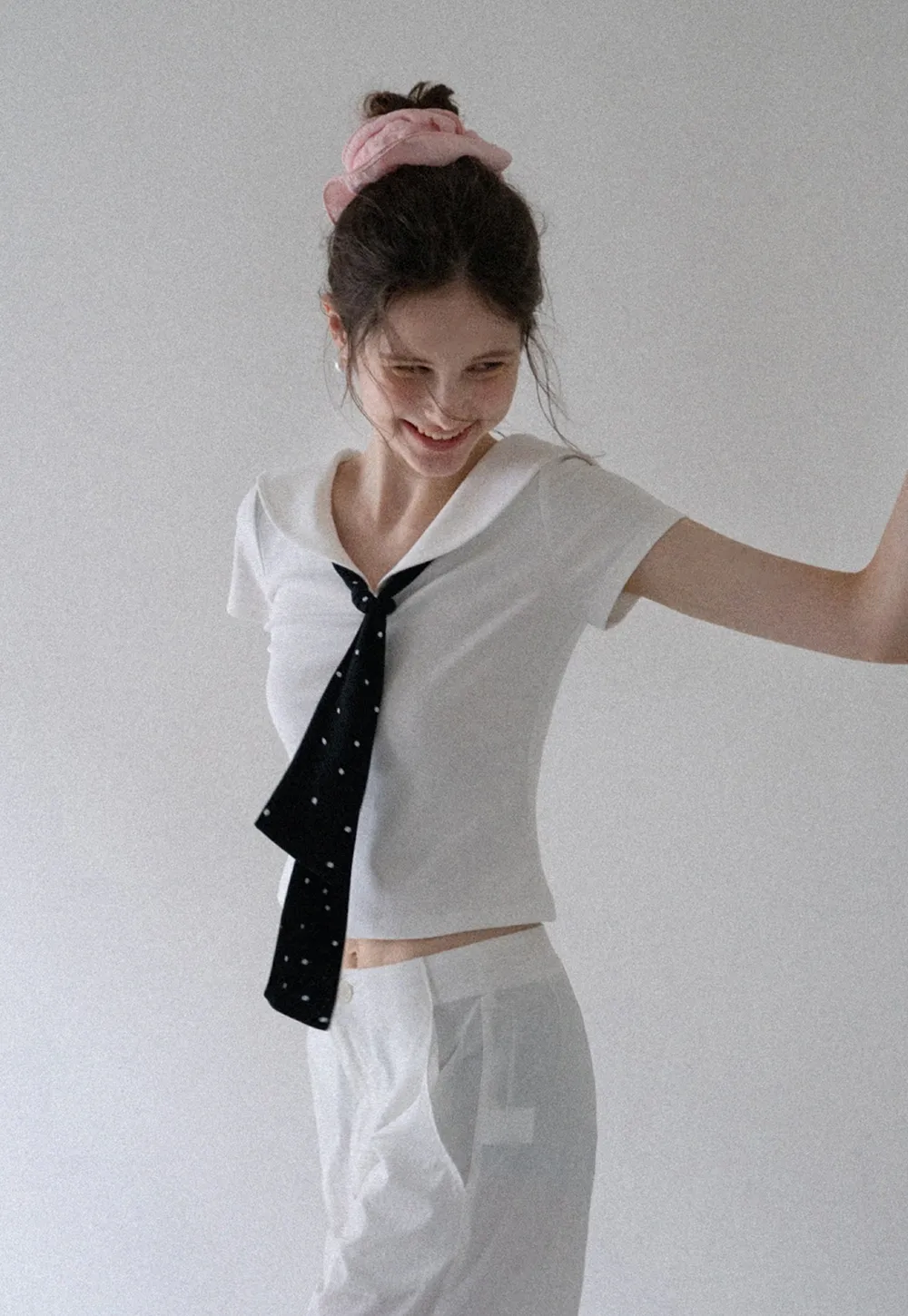 Sailor Collar Striped-Tie Tee