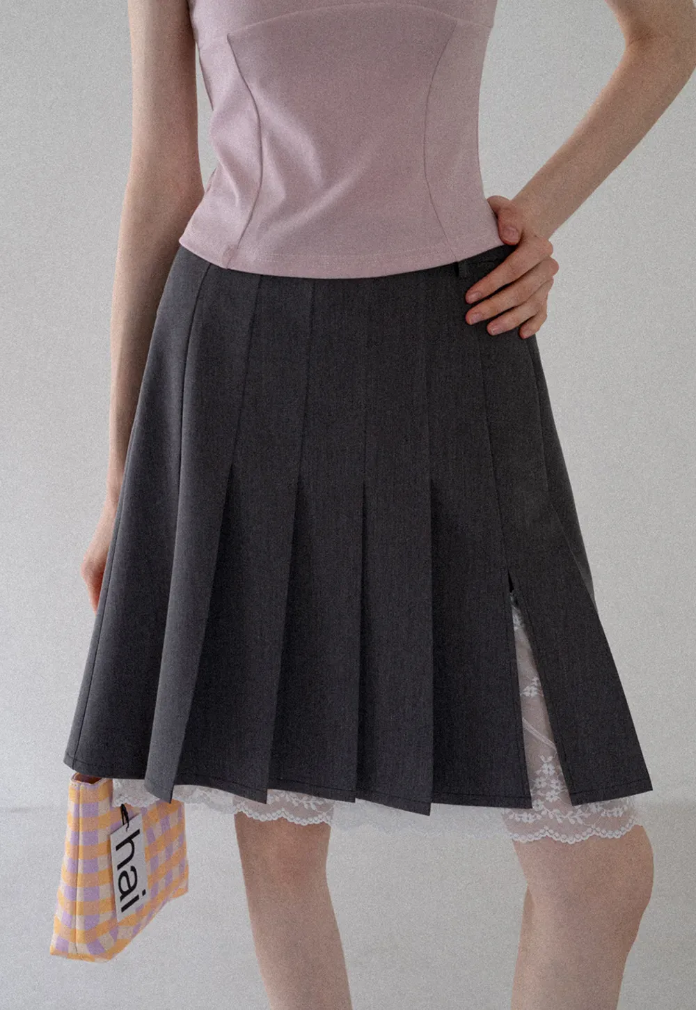 Pleated Mini Skirt with Lace Trim