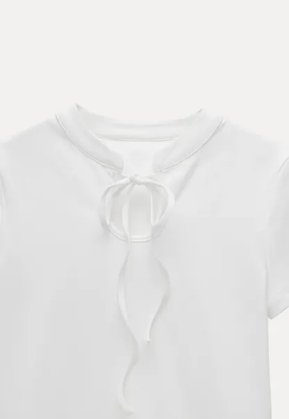 Bow Tie Ruffle Hem T-Shirt