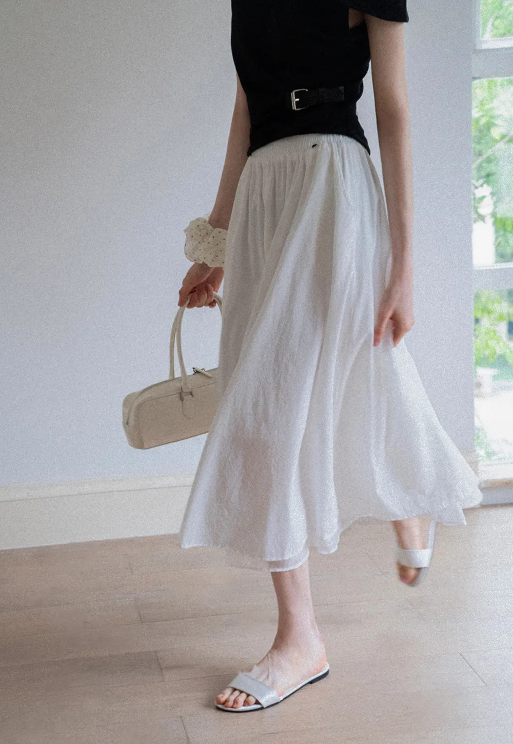 Flowy Elastic Waist Midi Skirt