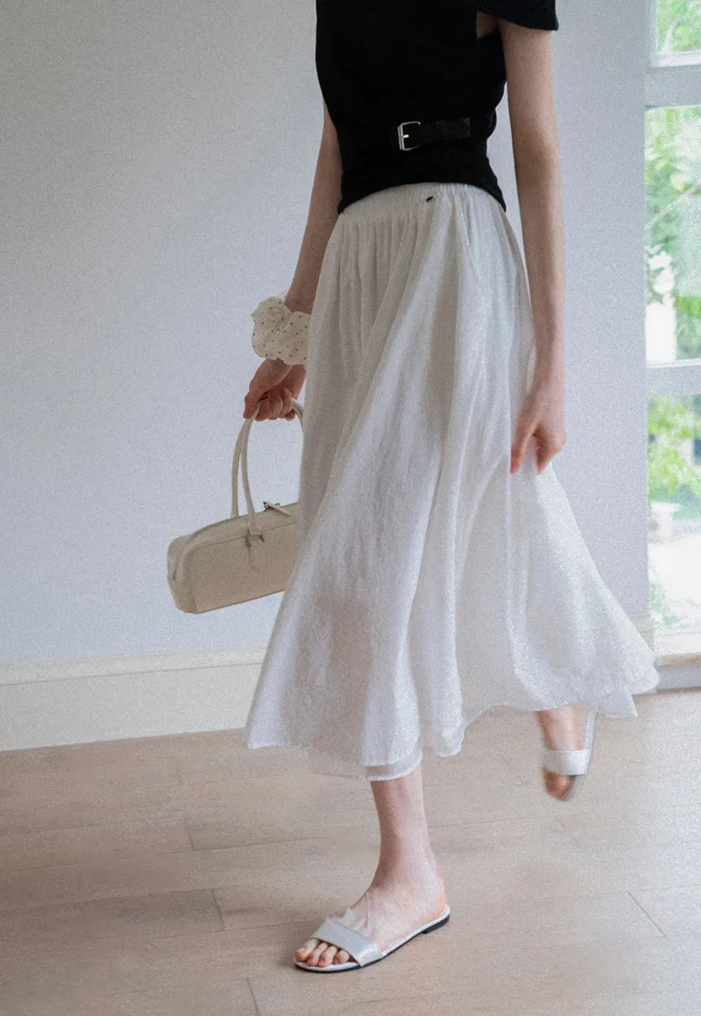 Flowy Elastic Waist Midi Skirt