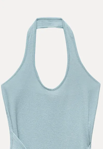 Knit Halter Top with Waist Tie