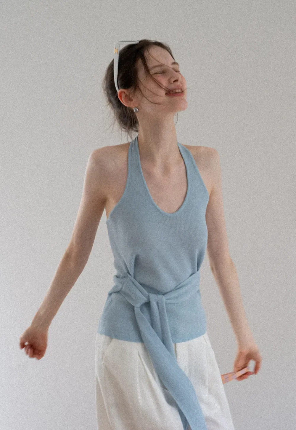 Knit Halter Top with Waist Tie