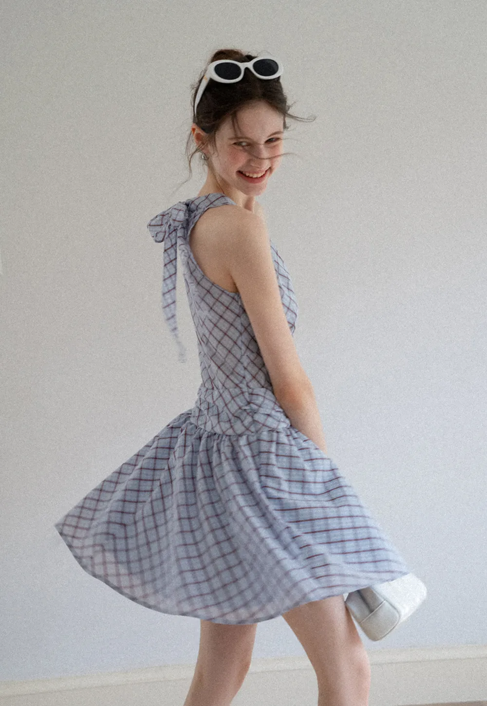 Plaid Sleeveless Mini Dress with Tie Back