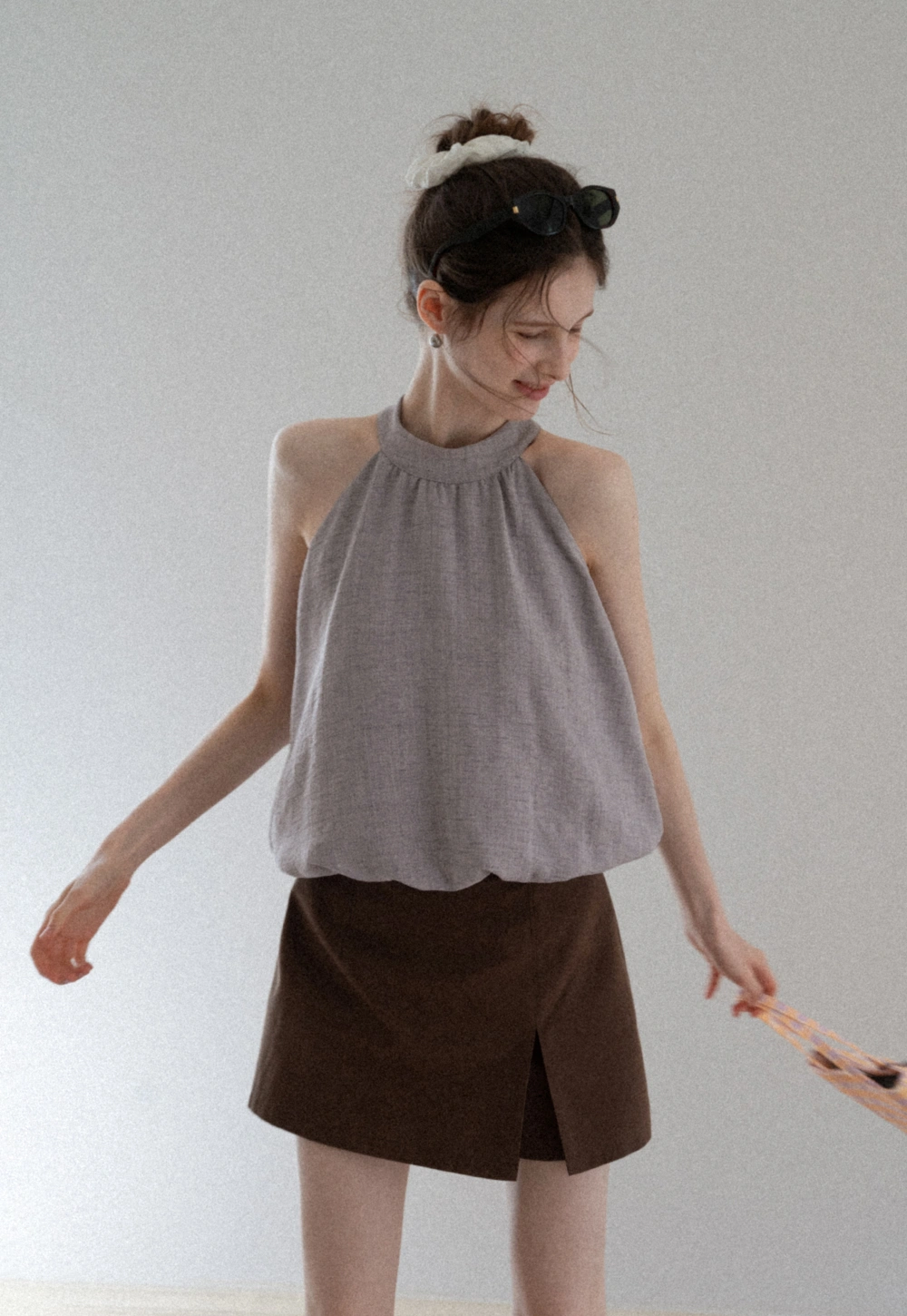 Women's Gathered Halter Bubble Top
