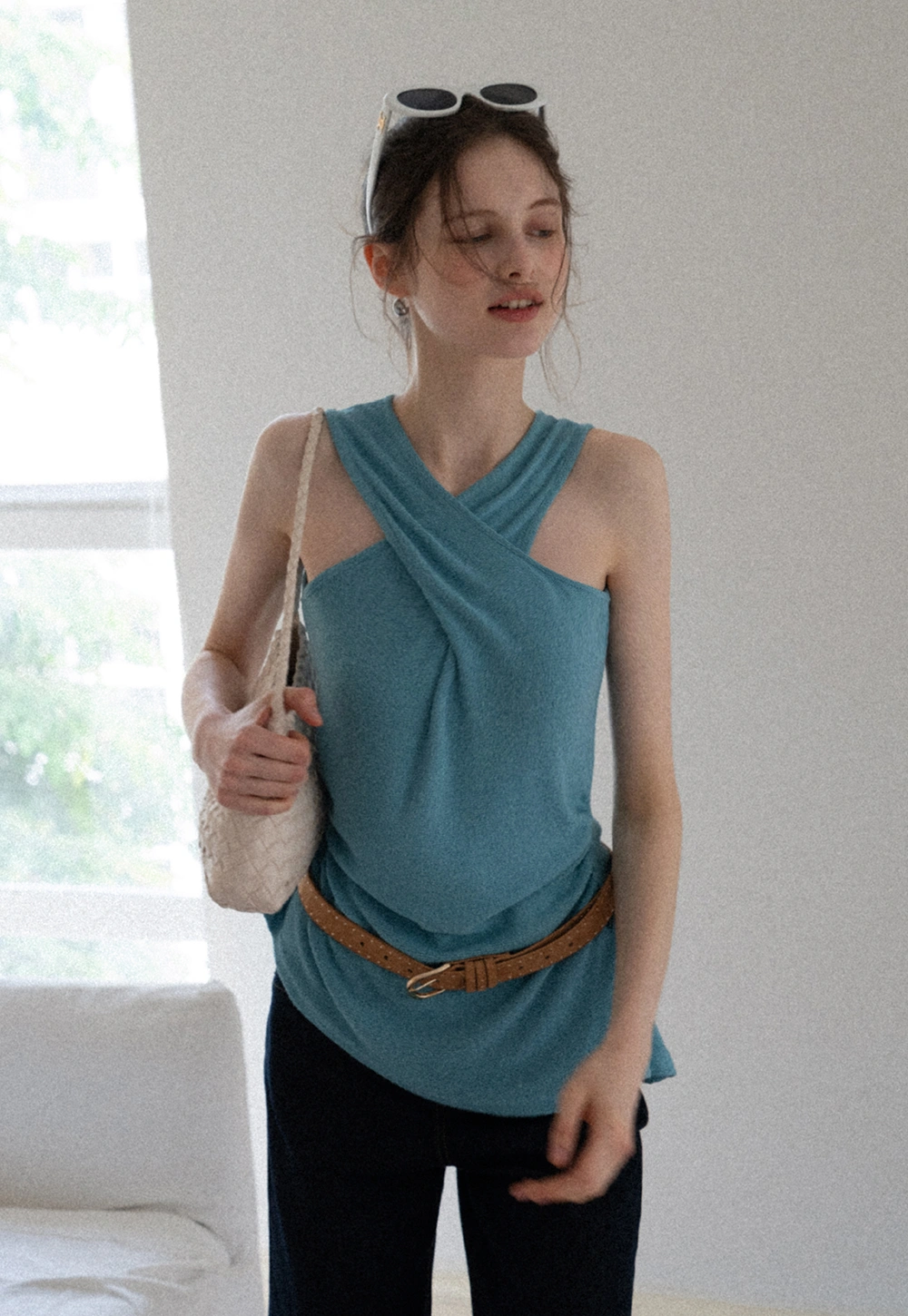Women's Cross-Front Drape Halter Top