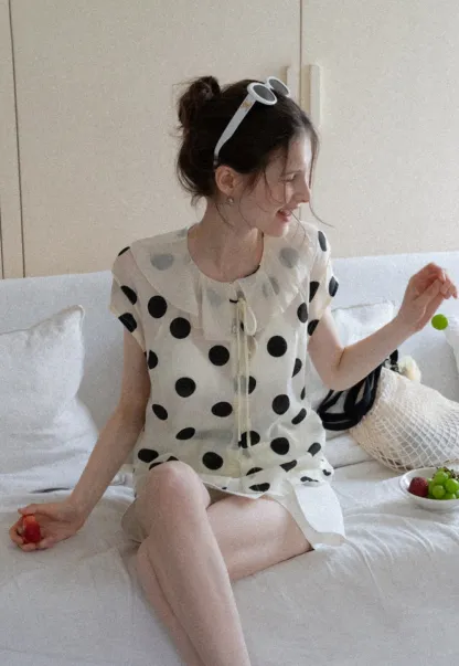Ruffle-Neck Polka Blouse