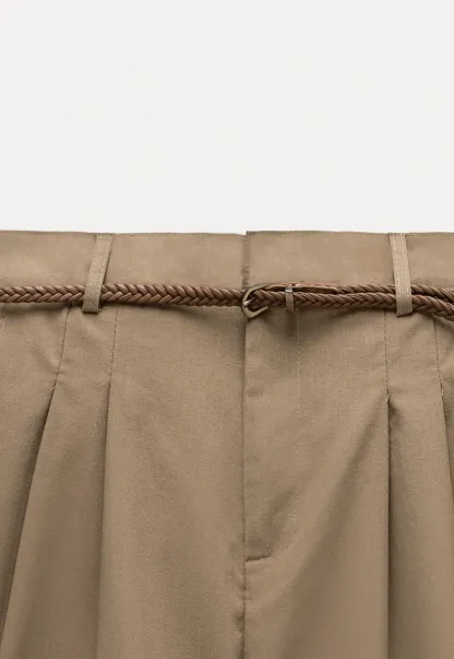 Women's Belted Pleat-Front Bermuda Shorts