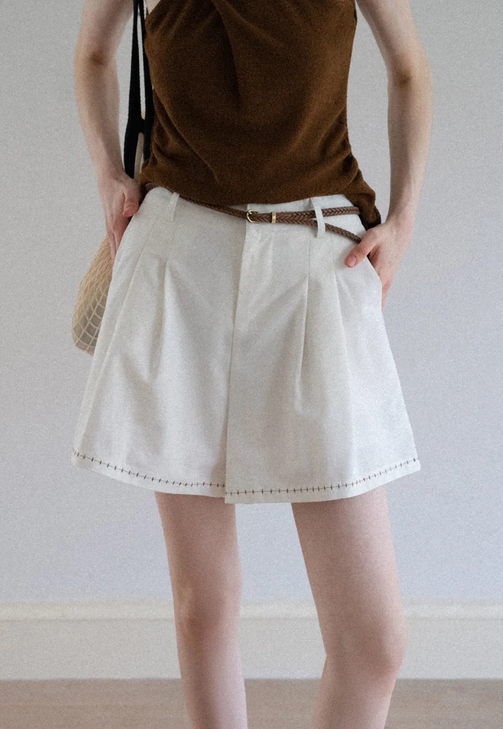 Women's Belted Pleat-Front Bermuda Shorts