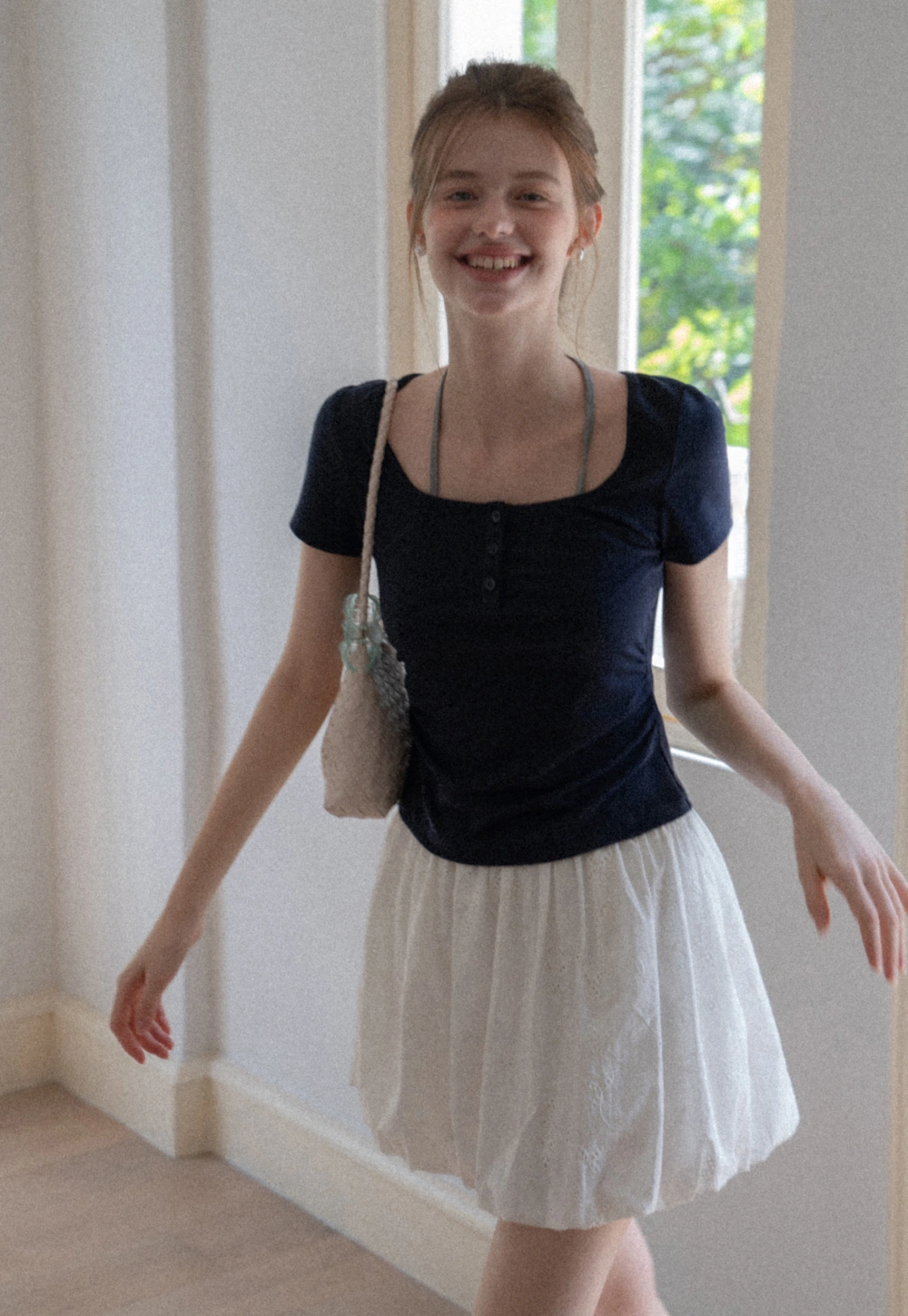 Women's Square-Neck Strappy Henley Tee