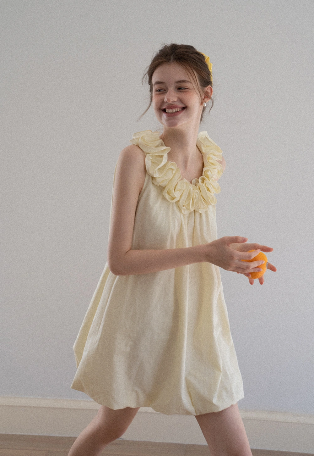 Ruffle Neck Babydoll Mini Dress