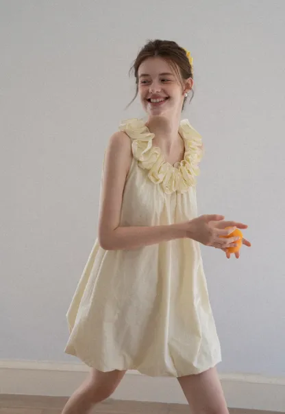 Ruffle Neck Babydoll Mini Dress