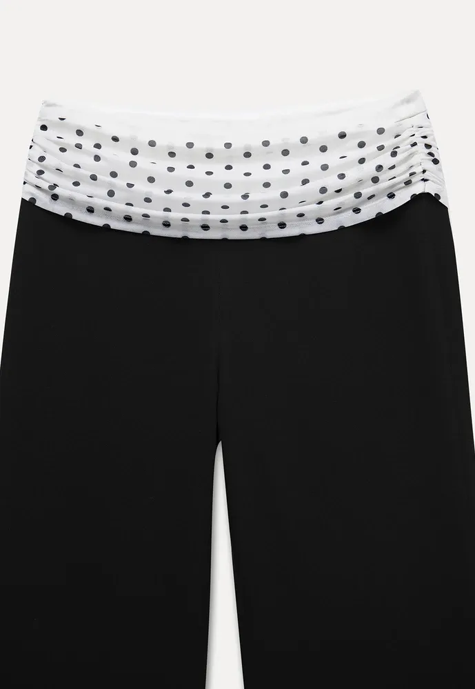 Polka-Dot Foldover Waist Flared Pants