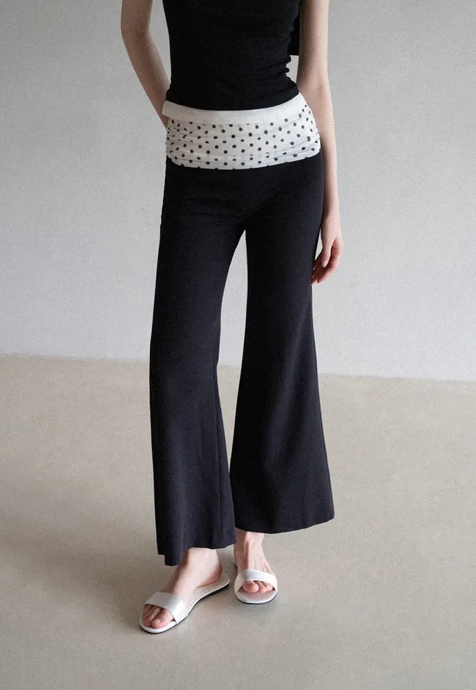 Polka-Dot Foldover Waist Flared Pants