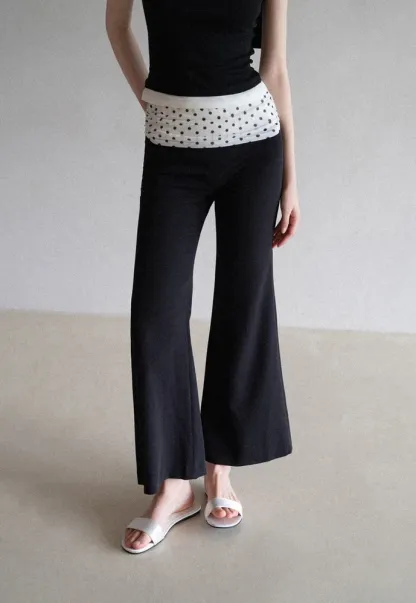 Polka-Dot Foldover Waist Flared Pants