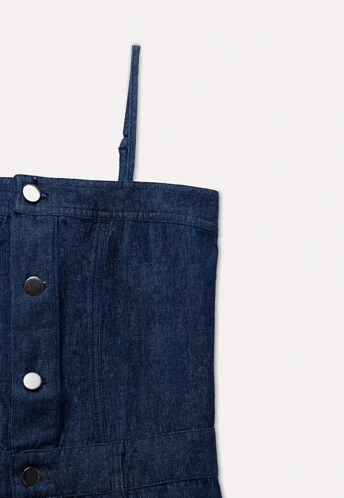 Button-Front Cargo Pocket Denim Dress