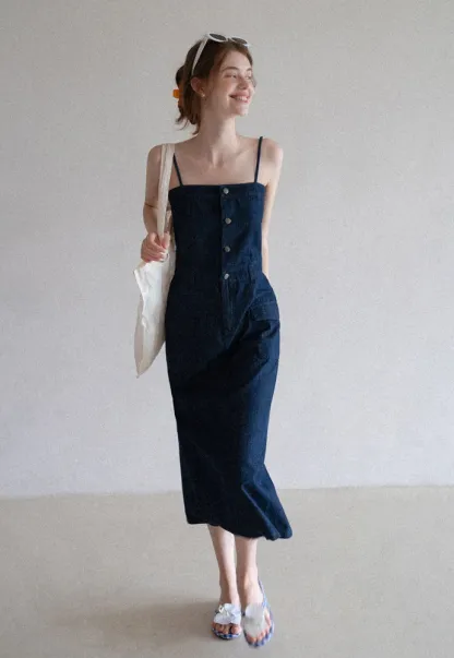 Button-Front Cargo Pocket Denim Dress