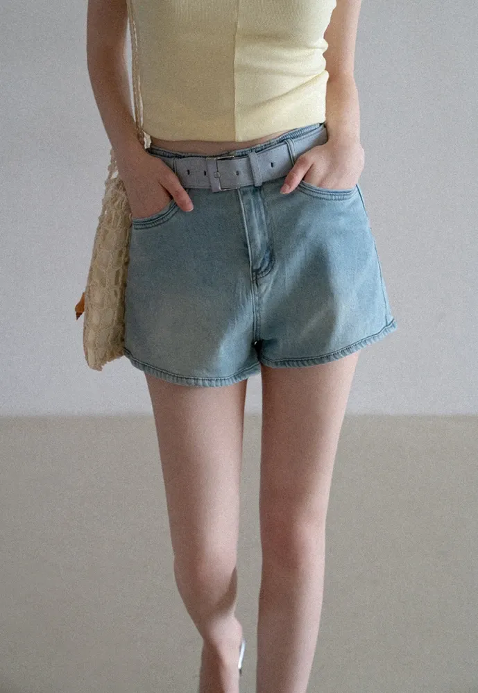 Belted High-Waist Denim Shorts