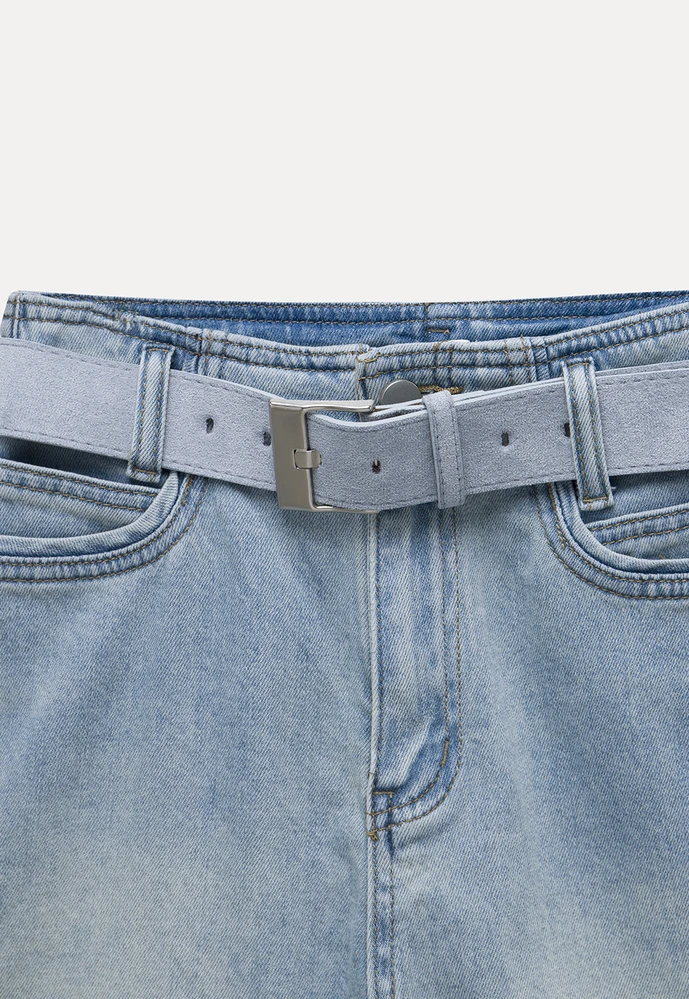 Belted High-Waist Denim Shorts