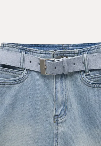 Belted High-Waist Denim Shorts