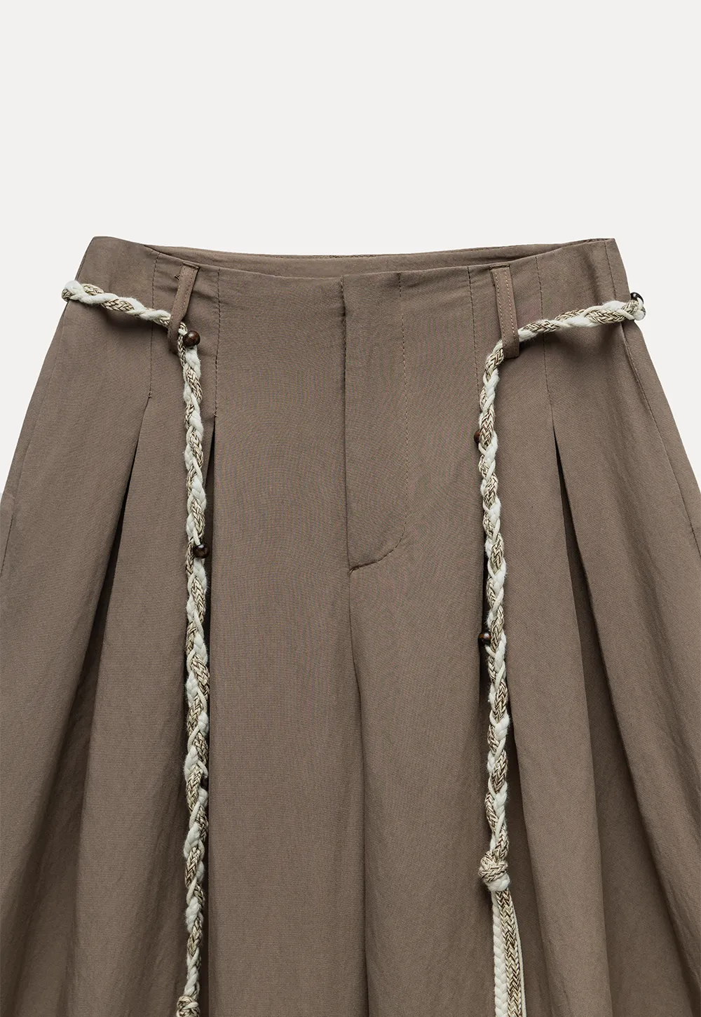 Wide Leg Pants with Braided Rope Belt