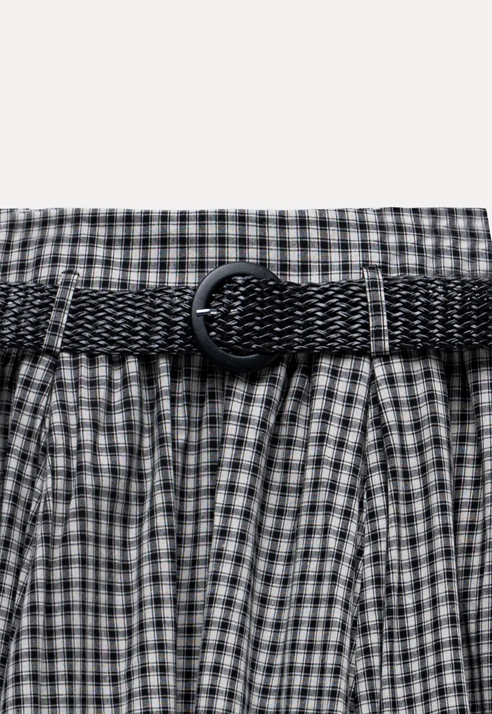 Belted Gingham Pleated Midi Skirt