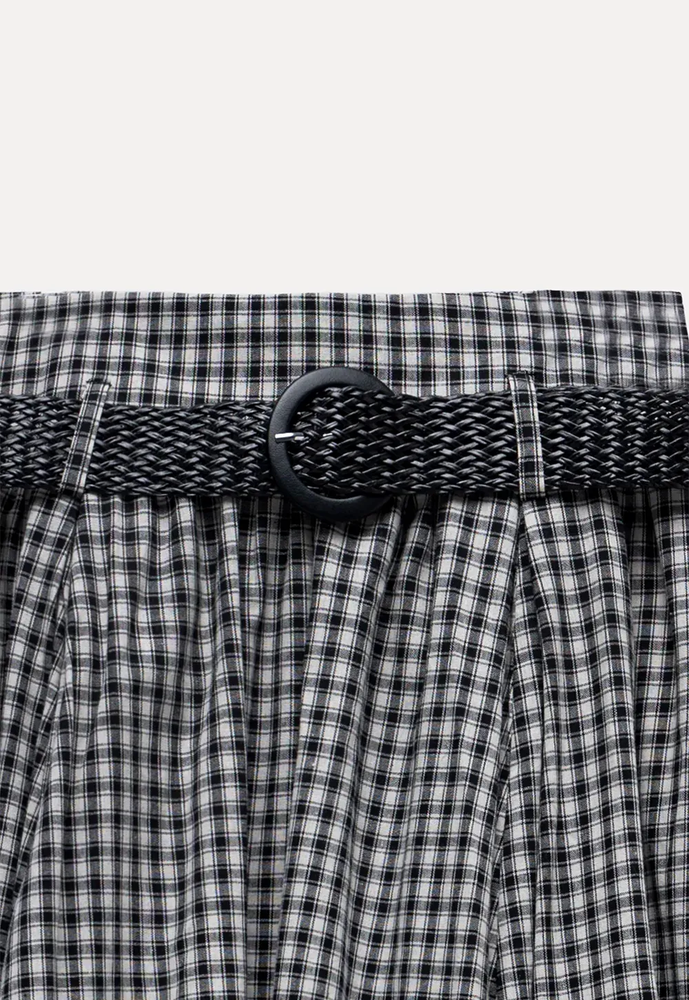 Belted Gingham Pleated Midi Skirt