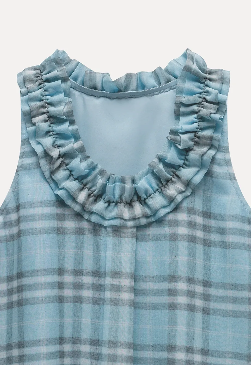 Women’s Ruffle Trim U-Neck Plaid Tank Top