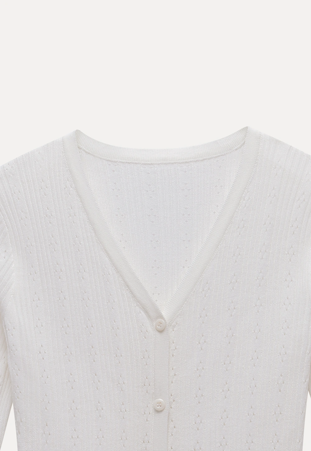 Pointelle Knit V-Neck Cardigan