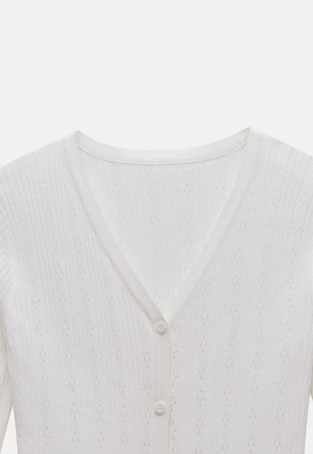 Pointelle Knit V-Neck Cardigan