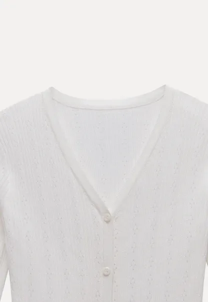 Pointelle Knit V-Neck Cardigan