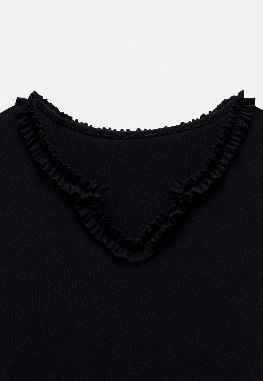 V-Ruffle Trim Fitted Top