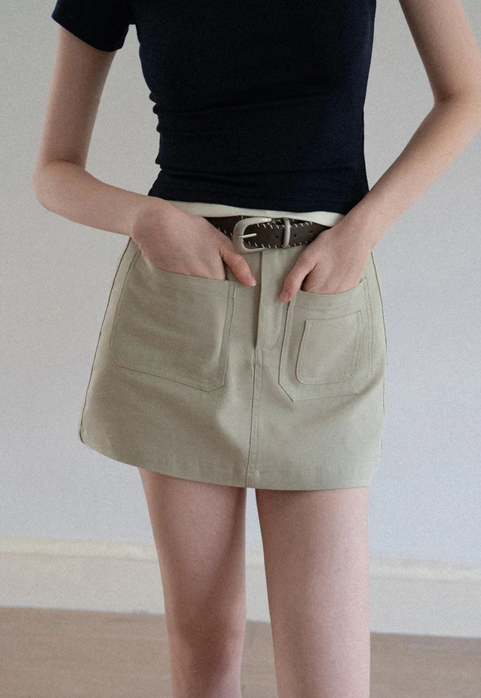 Women High Waist Belted Pocket Mini Skirt
