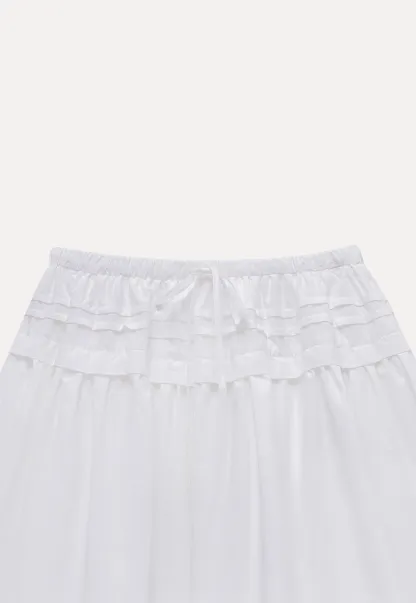 Women Drawstring Waist Layered Lace Trim Mini Skirt