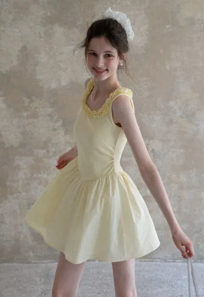 Women Ruffle Trim Sleeveless Fit & Flare Mini Dress