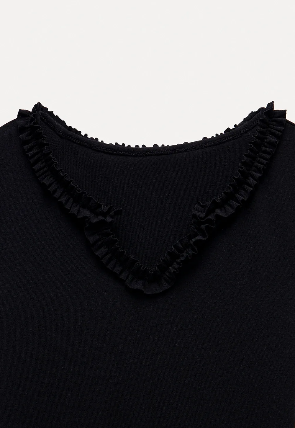 V-Ruffle Trim Fitted Top
