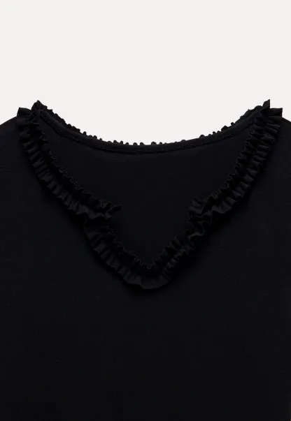 V-Ruffle Trim Fitted Top